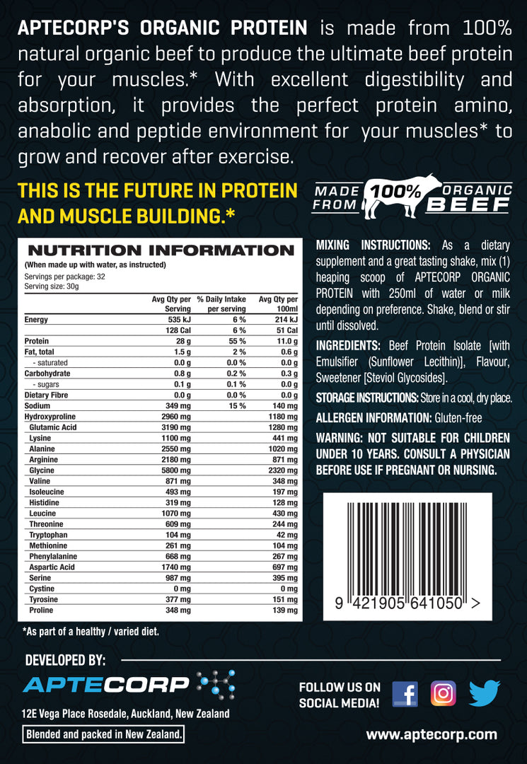 Aptecorp Dairy-Free Organic Protein Isolate Salted Caramel Nutritional Information