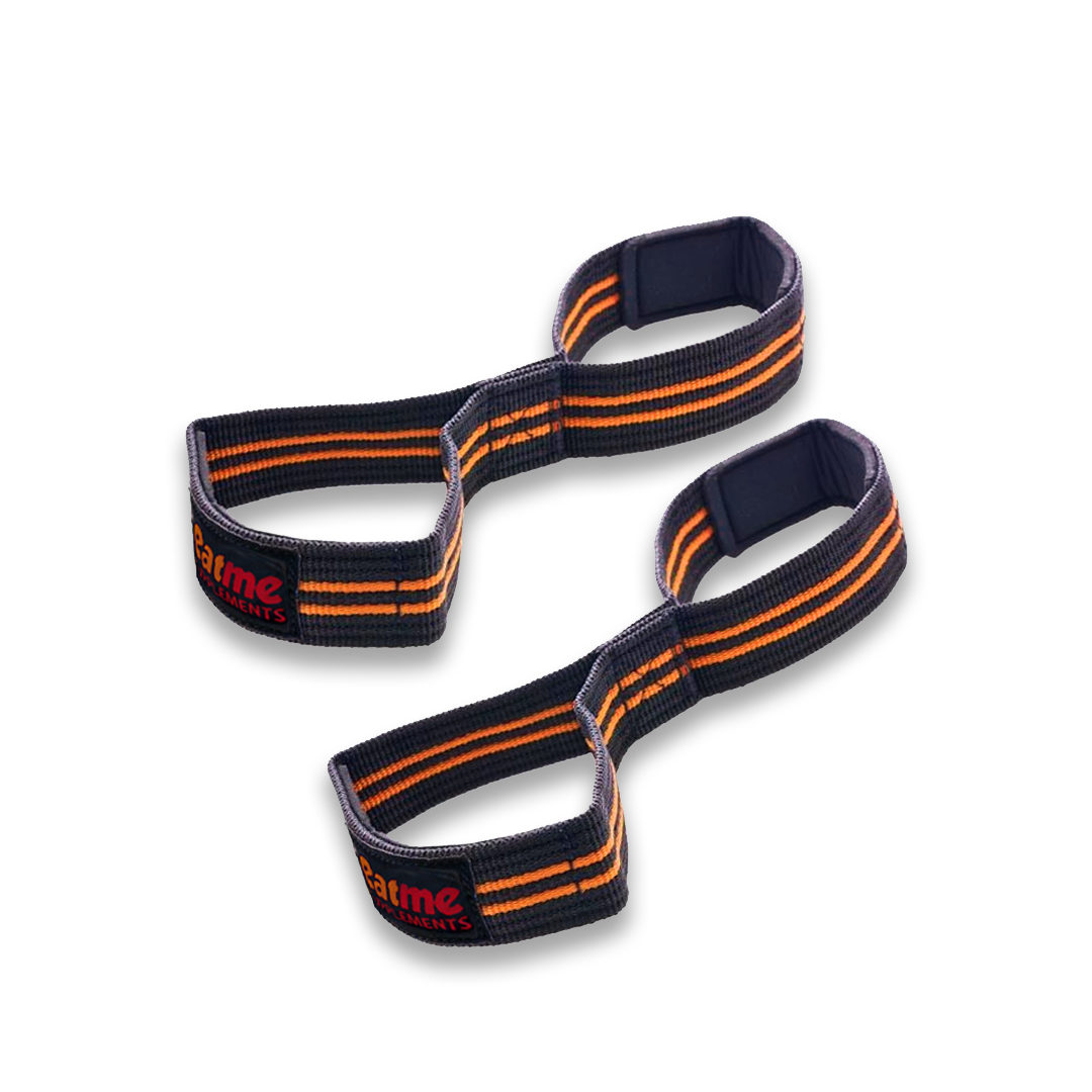 Lifting Straps Double Loop Figure 8 Black and Orange