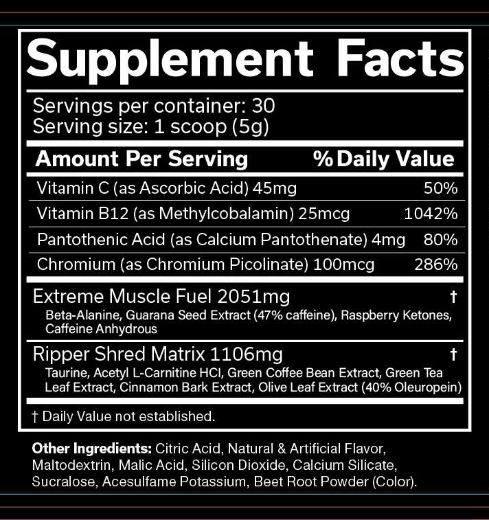 JNX Sports The Ripper! Raspberry Lemonade Supplement Facts