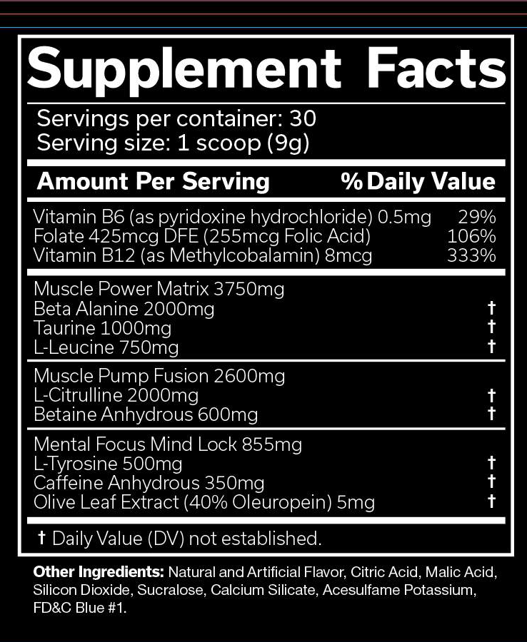 JNX Sports The Ripper! Blue Raspberry Supplement Facts