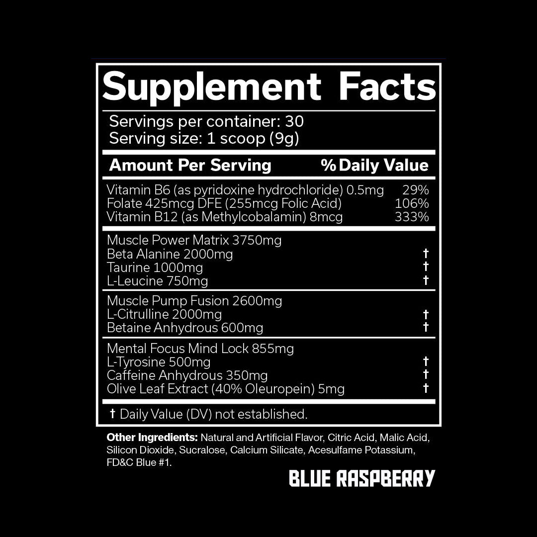 JNX The Shadow! Blue Raspberry Supplement Facts