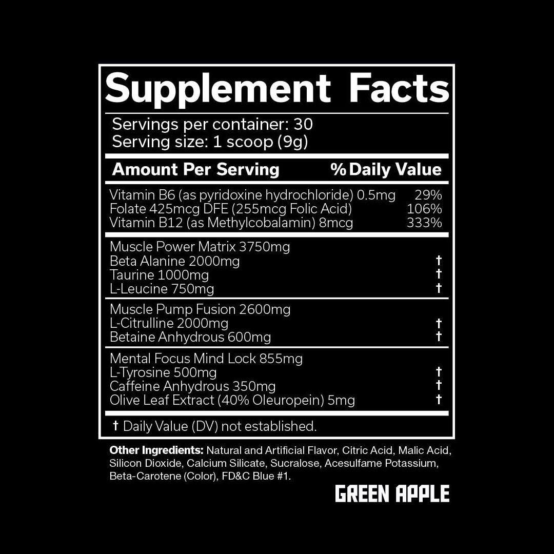 JNX The Shadow! Green Apple Supplement Facts